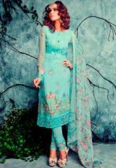 Desi Look Blue Embroidered Dress Material women