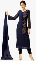 Desi Look Navy Blue Embroidered Dress Material women