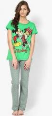 Disney By July Nightwear Green Printed Pyjama & Top Nightwear Sets women