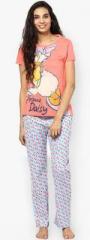 Disney By July Nightwear Peach Printed Pyjama & Top Nightwear Sets women