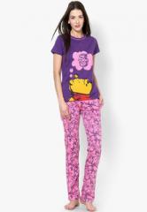 Disney By July Nightwear Purple Printed Pyjama Set women