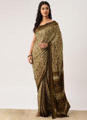 Drape Stories Brown Silk Blend Printed Saree women