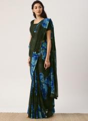 Drape Stories Green & Blue Poly Georgette Printed Saree women