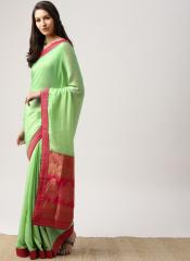 Drape Stories Green Solid Pure Silk Saree women