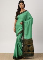 Drape Stories Green Solid Pure Silk Saree