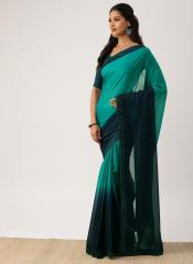 Drape Stories Navy Blue & Green Poly Georgette Dyed Saree women