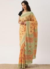 Drape Stories Orange & Beige Silk Blend Printed Saree women