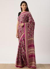 Drape Stories Pink & Beige Silk Blend Printed Saree women