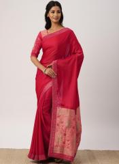 Drape Stories Pink Solid Pure Silk Saree women