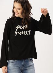 Dressberry Black Self Design Sweater women
