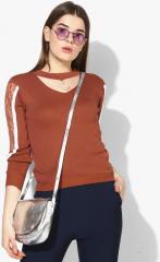 Dressberry Brown Solid Pullover Sweater women