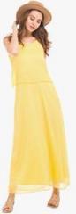 Elle Yellow Coloured Solid Maxi Dress women