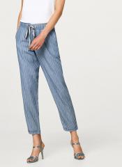 Esprit Blue & White Chambray Regular Fit Striped Cropped Trousers women