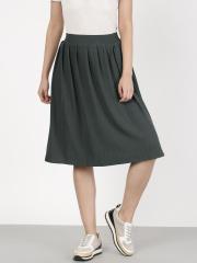 Ether Charcoal Grey Solid Flared Skirt women