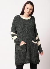 Ether Charcoal Self Design Sweater women