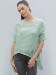 Ether Green Self Design Pullover Sweater women