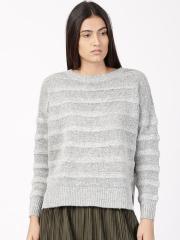 Ether Grey Self Design Pullover Sweater women