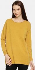 Ether Mustard Yellow Solid Pullover Sweater women