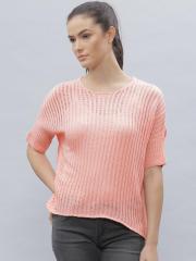 Ether Pink Self Design Pullover Sweater women