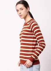 Ether White & Rust Orange Striped Pullover Sweater women