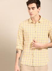 Ether Yellow & Navy Blue Regular Fit Checked Casual Shirt men