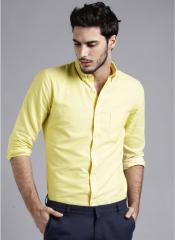 Ether Yellow Solid Regular Fit Casual Shirt men