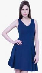 Faballey Blue Coloured Solid Skater Dress women