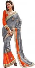 Fabdeal Grey Embroidered Saree women