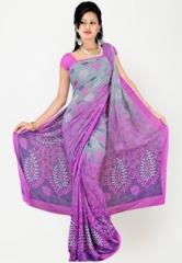Fabdeal Printed Purple Saree women