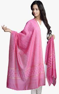 Fabindia Pink Printed Silk Cotton Dupatta women