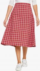 Fabnest Red Checked A Line Midi Skirt women