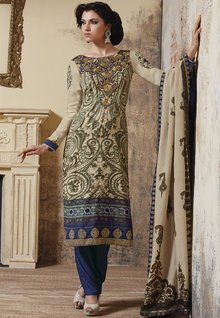 Floral Creations Embroidered Cream Dress Material women