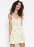 FOREVER 21 Women White & Mustard Yellow Floral Print Fit & Flare Dress