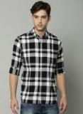 French Connection Black & Off White Slim Fit Checked Casual Shirt men