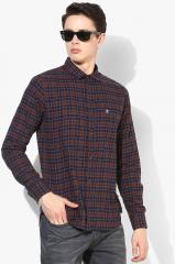 French Connection Brown Slim Fit Checked Casual Shirt men