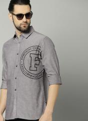 French Connection Grey Regular Fit Printed Casual Shirt men