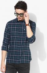 French Connection Navy Blue Regular Fit Checked Casual Shirt men