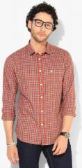 French Connection Rust & Blue Regular Fit Checked Casual Shirt men