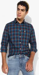 French Connection Teal Regular Fit Checked Casual Shirt men
