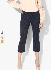 Gap Navy & Grey Slim Fit Striped Regular Cropped Trousers women