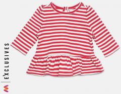 Gap White & Red Striped Long Sleeve Peplum T Shirt girls