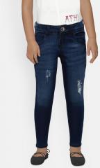 Gini And Jony Blue Regular Fit Mid Rise Low Distress Jeans girls