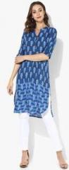 Global Desi Blue Printed Tunic women