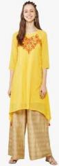 Global Desi Mustard Yellow Embroidered Tunic women