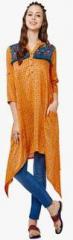 Global Desi Orange Printed Modal Tunic women