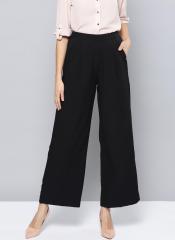 Harpa Black Regular Fit Solid Parallel Trousers women