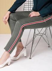 Her By Invictus Grey & Black Regular Fit Striped Cropped Trouser women