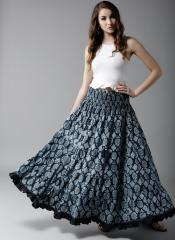 Here&now Blue Printed Tiered Maxi Flared Skirt women