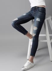 Here&now Blue Skinny Fit Mid Rise Mildly Distressed Stretchable Ankle Length Jeans women