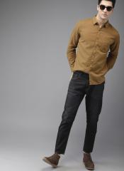 Here&now Khaki Regular Fit Solid Casual Shirt men